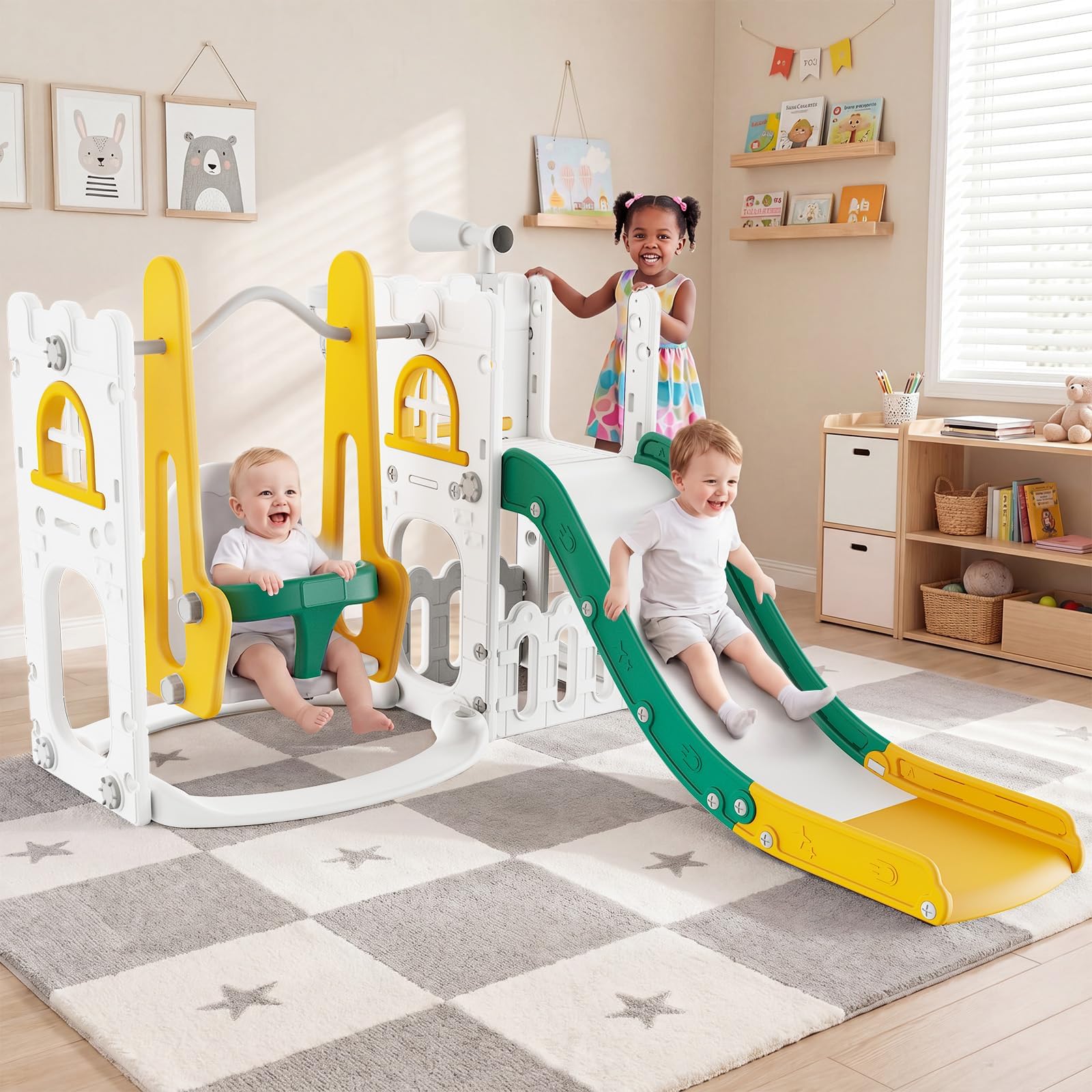 Kids Outdoor Playground - Juego de tobogán y columpio 7