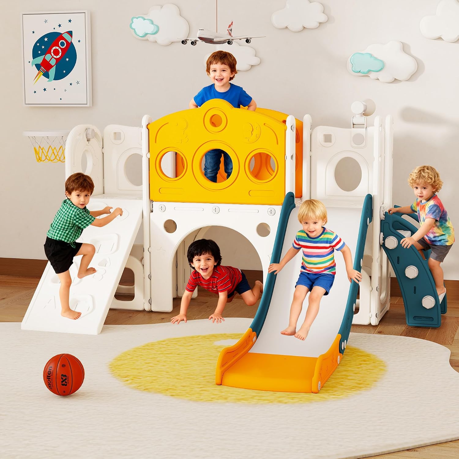 Kids Outdoor Basketball Hoop - Juego de Tobogán 9 en 1