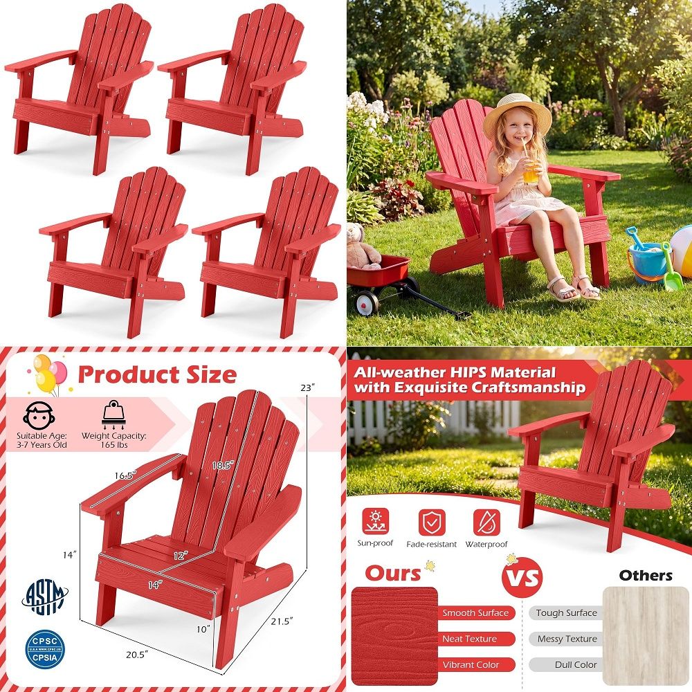 Kids Outdoor Adirondack Chair - Silla Adirondack para niños, silla de