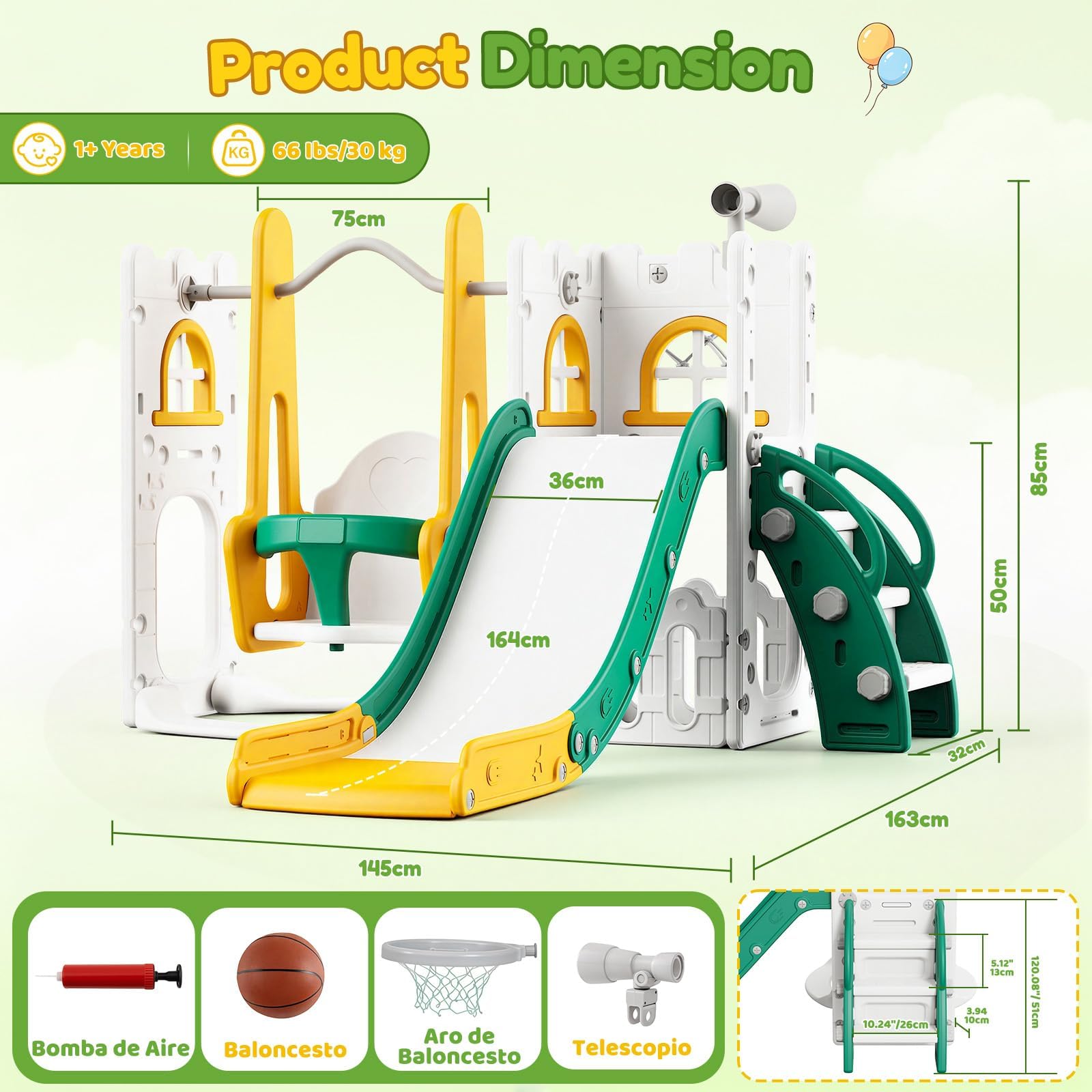 Juego de tobogán y columpio 7  - Kids Outdoor Playground reseña y precio